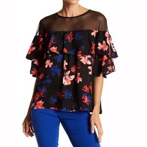 Vince Camuto Black Floral Blouse NWT